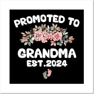 Promoted to Grandma 2024 First Time Nana Floral New Grandma Posters and Art